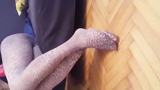 Sissy in leopard stocking, mushy clittie