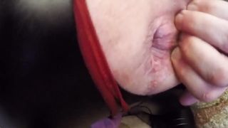 Monstrous dark-hued man meat fap on t-model spandex caboose