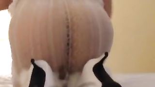 Sissy CD Taunting Her Bum in Milky Underwear