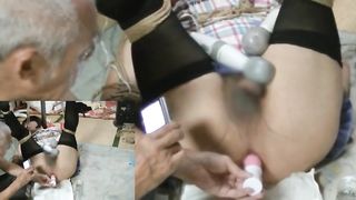 Japanese transgender Fujiko unsheathes everything in front of Uncle and is toyed with a string