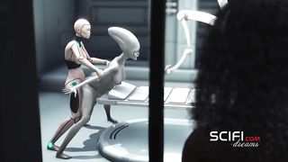 Sci-fi dame android nails an alien in the space station