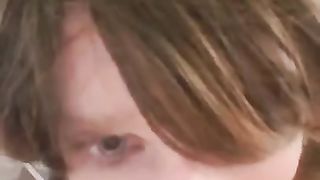 sissy deep-throating a faux-cock