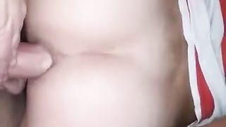 Light-Haired sissy bitch gargle dad man rod no condom bouncy bootie buttfuck