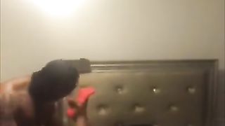 Ebony CD Humped Moist in Crimson High-Heeled Shoes