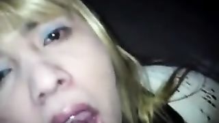 Blond tranny gets poked, fellates and drinks