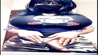 TRANSSEXUAL Jackie Bashes humungous udders drains pumped up chisel till she ejaculates