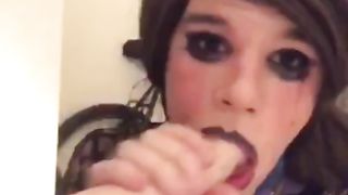 Ultra-Cute Sissy gives Sucky-Sucky on Faux-Cock