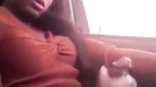 Warm Dark-Hued Transgender Princess Onanism till Jizm in Truck