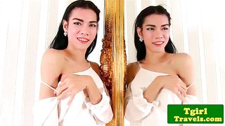 Big-Chested she-male opening up and finger-tickling culo