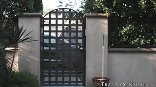 Trans Kayleigh Coxx moans as Dillon Diaz stretches her tight holes