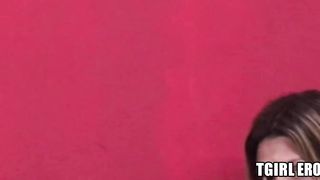 Busty cock loving Latina shemale barebacked and jizzed on