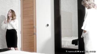 Shemale fucks girlfriend after shower