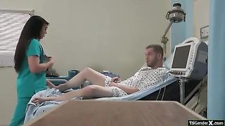 Japanese tgirl nurse Kasey Kei deep throats patient and is rectal boned (Cub Hudson)