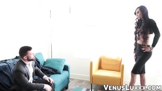 Shemale Venus Lux relieves stress bare smashing a handsome hunk