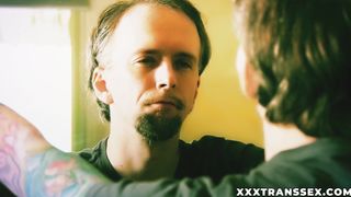 TS Ebony Natalia La Potra blows and rides horny studs big cock outdoors