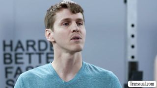 Horny Tgirl bareback fucked in the gym