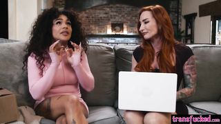 Sizzling curly transgirl Eva Maxim plumbed giant globes COUGAR Sophia Locke after oral job