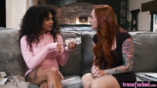 Sizzling curly transgirl Eva Maxim plumbed giant globes COUGAR Sophia Locke after oral job