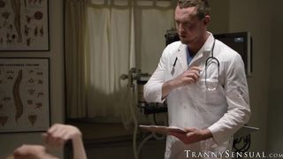 Doctor Pierce Paris takes cock down TS Crystal Thayers throat and ass