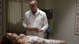 Doctor Pierce Paris takes cock down TS Crystal Thayers throat and ass