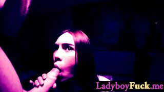 Big cock Asian tranny slut bareback anal after guy enjoyed perfect blowjob