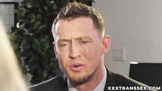 TS boss Marissa Minx lures employee Pierce Paris into messy office sex