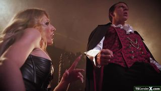 Tgirl vampire Jade Venus sucks and is anal fucked by Dracula