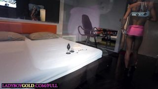 Immense meatpipe amateur Japanese tranny Amy culo jammed with fucktoys and a man rod