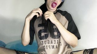 FRESH DAMSEL TRANS ON PORNHUB FROLICKING FOR THE CAMERA WHILE HER WARMS UP