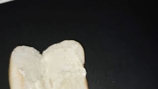 Femboy Trans Woman Makes a Jism Sandwich and Slurps it