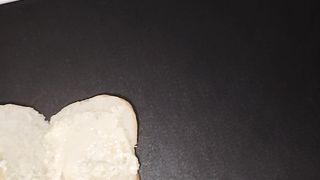 Femboy Trans Woman Makes a Jism Sandwich and Slurps it