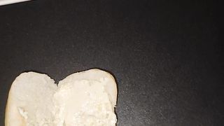 Femboy Trans Woman Makes a Jism Sandwich and Slurps it