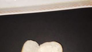 Femboy Trans Woman Makes a Jism Sandwich and Slurps it