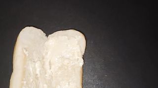 Femboy Trans Woman Makes a Jism Sandwich and Slurps it