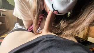 Femboy pummels trans stepsisters ass hole until they both jizm..