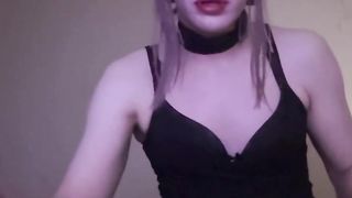 A wonderful trans girl vigorously pummels her caboose with a giant fake penis