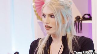 Whitney Wright's first-ever sexual practice with t-model Izzy Wilde takes place at a wedding expo where Izzy's manager Lauren Phillips gets gag balled!