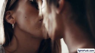 Ultra-kinky transexual Melanie Broooks makes out with her killer she-creature daughter-in-law Izzy Wilde smooching intensively while pawing diminutive knockers and butt.