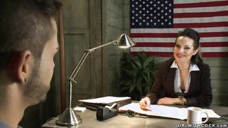 Corrupted big-boobed TRANSSEXUAL agent plows fellow