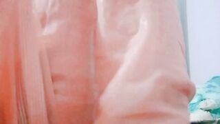 Indian trans gal Gaurisissy pressing her good-sized bra-stuffers and frigging in her tidy clean-shaved yam-sized butt in crimson saree