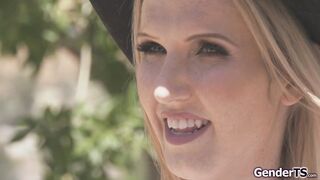 Busty trans Kayleigh Coxx sucked off and anal reamed by bf