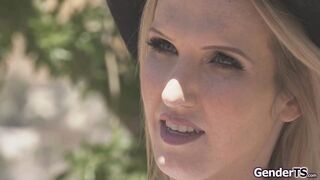 Busty trans Kayleigh Coxx sucked off and anal reamed by bf