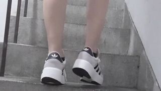 Transgender princess Ting xuan jacks with a wand rammed in the stairwell.