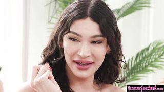 Sumptuous hefty backside honeys and 2 crazy yam-sized pecker she-males loves game night