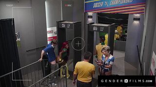 Security Guards Lola Morena & Adira Allure Rail Worshipper Salami at Soccer Game