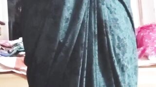 Indian Pillow-biter Crossdresser Bottom Gaurisissy toying and pressing her monstrous milk cans in Black Saree real hard-core hook-up