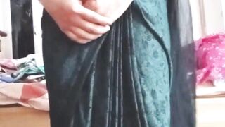 Indian Pillow-biter Crossdresser Bottom Gaurisissy toying and pressing her monstrous milk cans in Black Saree real hard-core hook-up