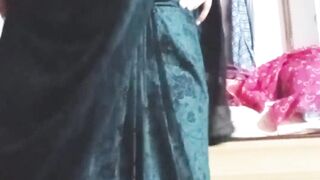 Indian Pillow-biter Crossdresser Bottom Gaurisissy toying and pressing her monstrous milk cans in Black Saree real hard-core hook-up