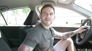 Humungous funbag trans hitchhiker Jade Venus wants to get ass fucking torn up