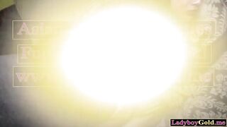 Amateur Thai t-girl teenager Ning saluting a humungous white boner in beautiful stocking